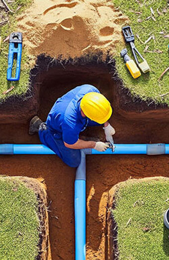 Plumber Connecting Blue Pipe